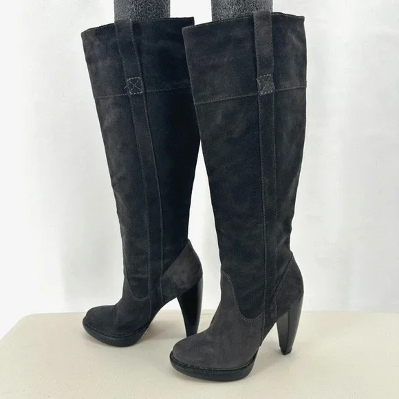 Michael Kors Knee High Boots Womens 5.5 Gray Suede Leather Old Money Luxury - Picture 6 of 7